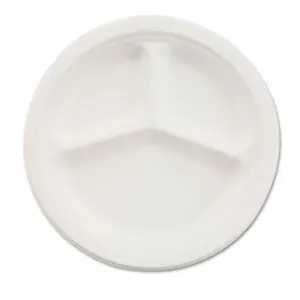 10-1/4" Round; 3-Compartment; Chinet; HUHTAMAKI; Paper Plates; Table-Service; Dishes; Hospitality; Parties; Breakrooms; Kitchens