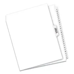 27 Tabs per Set; A-Z Tab Titles; Alphabetical; AVERY; Avery Style; Binder Index; Divider; Exhibit Index Dividers; Index Dividers; Indexes; Legal; Legal Exhibit Divider; preprinted tabs; preprinted legal Tab Dividers; Recycled Product; Ring Binder Divider; Subject Divider; Tab; Tab Divider; Tabs; Unpunched; preprinted; 26 tab; A-Z tab title; Index Dividers; Recordkeeping; Filing; Systems; Cataloging; Classification