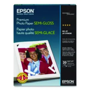 20 Sheets per Pack; 8-1/2 x 11;Inkjet; Inkjet Paper; Inkjet Printer; Inkjet Printer Supplies; Inkjet Supplies/Cartridges; Letter Size; Letter Size (8-1/2 x 11); Paper; Photo; Photo Paper; Printer Supplies/Accessories; Semi-Gloss; Consumables; Snapshots; Pictures; Photography; Arts; Sheets; Epson