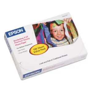 100 Sheets per Pack; 4 x 6; Borderless Photo Paper;Glossy; Inkjet; Inkjet Paper; Inkjet Printer; Inkjet Printer Supplies; Paper; Photo Paper; Printer Supplies/Accessories; Consumables; Snapshots; Pictures; Photography; Arts; Sheets; Epson