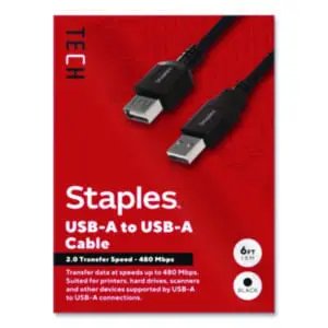 Staples TECH; USB 2.0 Cable; USB A to USB-A