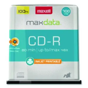 100 Discs per Pack; 48x; CD; CD-R; CD-R Recordable Discs; CD/CD-ROM; Data Storage; Discs; Matte White; MAXELL; Printable Surface; Recordable Discs; Storage Tapes & Discs; Media; Data; Storage; Archiving; Computers; MAXCDRPW700100