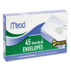 Mead; Self-Adhesive Security Envelope; Number #10 Envelopes; Posts; Letters; Packages; Mailrooms; Shipping; Receiving; Stationery