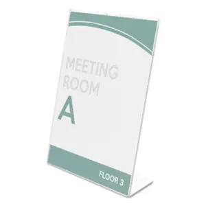 Clear Plastic; Counter/Desk Sign Holder; DEFLECT-O; Desk Sign; Display; Frame; Holder; Holders; Inclined; Side-Load; Sign; Sign Holder; Signs; Superior Image; Signage; Visual; Graphics; Indicators; Directory; Directories