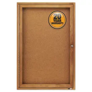 24w x 36h; Acrylic Door; Board; Boards; Bulletin; Bulletin Board; Cork; Cork Board; Enclosed; Message Board; QUARTET; Security Lock; Showcase; Tack Board; Oak Frame; Classrooms; Schools; Education; Meeting-Rooms; Teachers