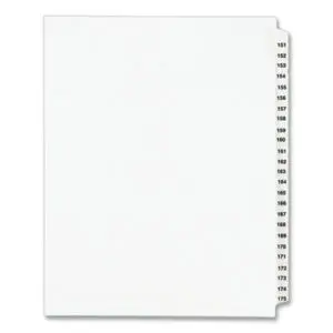151-175 Tab Titles; 25 Tabs per Set; AVERY; Avery Style; Binder Index; Divider; Exhibit Index Dividers; Index Dividers; Indexes; Legal; Legal Exhibit Divider; Numerical; preprinted tabs; preprinted legal Tab Dividers; Recycled Product; Ring Binder Divider; Subject Divider; Tab; Tab Divider; Tabs; Unpunched; Recordkeeping; Filing; Systems; Cataloging; Classification