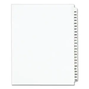 201-225 Tab Titles; 25 Tabs per Set; AVERY; Avery Style; Binder Index; Divider; Exhibit Index Dividers; Index Dividers; Indexes; Legal; Legal Exhibit Divider; Numerical; preprinted tabs; preprinted legal Tab Dividers; Recycled Product; Ring Binder Divider; Subject Divider; Tab; Tab Divider; Tabs; Unpunched; Recordkeeping; Filing; Systems; Cataloging; Classification