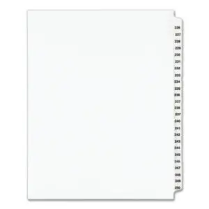 226-250 Tab Titles; 25 Tabs per Set; AVERY; Avery Style; Binder Index; Divider; Exhibit Index Dividers; Index Dividers; Indexes; Legal; Legal Exhibit Divider; Numerical; preprinted tabs; preprinted legal Tab Dividers; Recycled Product; Ring Binder Divider; Subject Divider; Tab; Tab Divider; Tabs; Unpunched; Recordkeeping; Filing; Systems; Cataloging; Classification