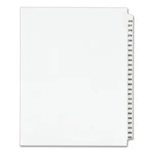 25 Tabs per Set; 276-300 Tab Titles; AVERY; Avery Style; Binder Index; Divider; Exhibit Index Dividers; Index Dividers; Indexes; Legal; Legal Exhibit Divider; Numerical; preprinted tabs; preprinted legal Tab Dividers; Recycled Product; Ring Binder Divider; Subject Divider; Tab; Tab Divider; Tabs; Unpunched; Recordkeeping; Filing; Systems; Cataloging; Classification