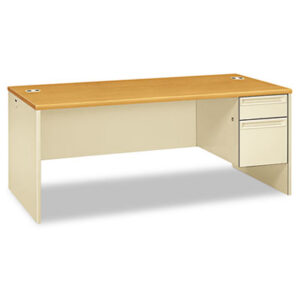 Office Furniture; L Workstation; 38000 Series; 72 x 36; Desk; Desks; Furniture; Harvest/Putty; Metal; Office Suites; Right; Right Pedestal; Single Pedestal; Steel; Workstations; Writing-Table; Escritoire; HON