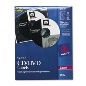 AVERY; CD-ROM; CDs; Computer Printer; Computers; DVDs; Electronic Media; Labels; Laser Printer; Matte; Media; Media Label; White; Stickers; Classifications; Identifications; Discs; Duplication; Replication; Burns