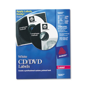 AVERY; CD-ROM; CDs; Computer Printer; Computers; DVDs; Electronic Media; Labels; Laser Printer; Matte; Media; Media Label; White; Stickers; Classifications; Identifications; Discs; Duplication; Replication; Burns