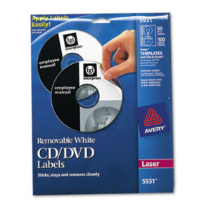 AVERY; CD; CD-ROM Labels; DVD Labels; Jewel Case Inserts; Labels; Laser Printer; Matte; Media; Removable; White; Stickers; Classifications; Identifications; Discs; Duplication; Replication; Burns