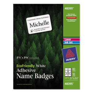 (AVE48395)AVE 48395 – EcoFriendly Adhesive Name Badge Labels, 3.38 x 2.33, White, 80/Pack by AVERY PRODUCTS CORPORATION (80/PK)