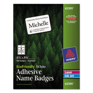 (AVE42395)AVE 42395 – EcoFriendly Adhesive Name Badge Labels, 3.38 x 2.33, White, 160/Box by AVERY PRODUCTS CORPORATION (160/PK)