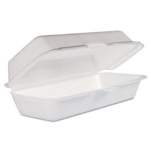 (DCC72HT1)DCC 72HT1 – Foam Hinged Lid Container, Hot Dog Container, 3.8 x 7.1 x 2.3, White,125/Bag, 4 Bags/Carton by DART (500/CT)