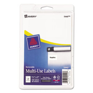 1-1/2 x 3; 150 Labels per Pack; All Purpose Labels; All-Purpose; Label; Labels; Multipurpose; Rectangular; Removable; Removable Labels; Self-Adhesive; White; Identifications; Classifications; Stickers; Shipping; Receiving; Mailrooms; AVERY