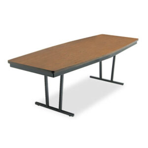 BARRICKS; Boat Shaped Top; Conference Table; Economy; Economy Conference Folding Table; Economy Conference Table; Folding; Folding Table; Folding Tables; Press-O-Matic; Sled Base Legs; Steel; Tables; Walnut Top; Worksurfaces; Boards; Planks; Mesas; Furniture