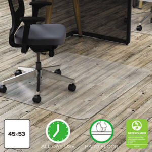 chairmat; chair mat; mat chair; chair mats; floormat; floor mat; desk mat; chair matt; chairmats; desk mats; plastic mats; chair floor mat; chair floor mats; chair mat office; desk chair mat; floor chair mat; floor chair mats; floor mat chair; mat for office chair; office chair mat; carpet chair mat; chair carpet mat; chair pad; office floor protector; office chair floor protector; chair runner; carpet protector; carpet mat; vinyl mat; computer mat; rug protector; no crack mat; workstation mat; office mat; home office mat; Deflecto; low chemical emissions; greenguard gold certified; Polycarbonate; clear; 45 x 53; rectangle