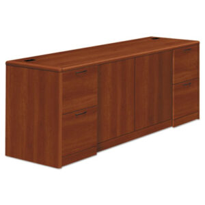 Office Furniture; 10700 Waterfall Edge Series; Credenza; Credenzas; Credenza with Doors; Cognac; Office Suites; Wood; Wood Furniture; Wood Office Furniture; Workstation; Workstations; Desk; Add-Ons; Workspaces; Furniture; Laminate; Filing; File Drawers; Cord Management; Cord Grommets; Double Pedestal; Storage Credenza; Full Pedestals; Expansion; L-Systems; HON