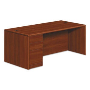 Office Furniture; 10700 Waterfall Edge Series; Desk; Desks; Single Pedestal; Harvest; Medium Oak; Oak; Office Suites; Rectangular; Wood; Wood Furniture; Wood Office Furniture; Workstation; Workstations; Writing-Table; Escritoire; Furniture; Laminate; Filing; File Drawer; Cord Management; Cord Grommets; L-Workstations; L-Stations; Full Pedestal; HON