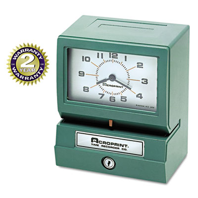 (ACP012070411)ACP 012070411 – Model 150 Heavy-Duty Time Recorder, Automatic Operation, Month/Date/1-12 Hours/Minutes, Green by ACRO PRINT TIME RECORDER (1/EA)