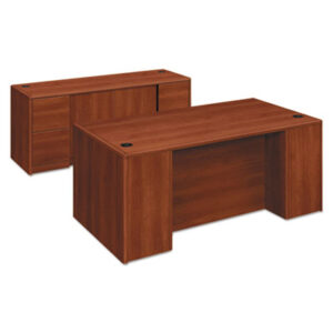 Office Furniture; 10700 Waterfall Edge Series; Desk; Desks; Double Pedestal; Cognac; Office Suites; Rectangular; Wood; Wood Furniture; Wood Office Furniture; Workstation; Workstations; Writing-Table; Escritoire; Furniture; Laminate; Filing; File Drawers; Cord Management; Cord Grommets; Full Pedestals; HON