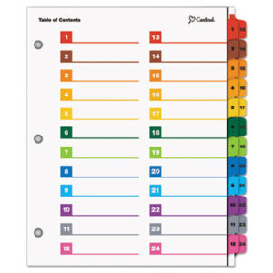 Divider; Index; Multi; 24 Tab; Letter; Pre-Printed; Mylar Tabs; Index Tabs; Divider Tabs; One Step Tabs; TOPS; Cardinal