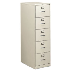 Office Furniture; 26-1/2" Deep; 310 Series; Cabinet; Drawer; File Cabinet; File Cabinets; Five-Drawer; Full-Suspension; Furniture; Legal Size; Light Gray; Metal; Vertical File; Filing; Systems; Receptacles; Organization; Files; Lock; HON