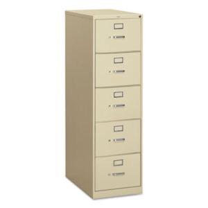 Office Furniture; 26-1/2" Deep; 310 Series; Cabinet; Drawer; File Cabinet; File Cabinets; Five-Drawer; Full-Suspension; Furniture; Legal Size; Metal; Putty; Vertical File; Filing; Systems; Receptacles; Organization; Files; Lock; HON