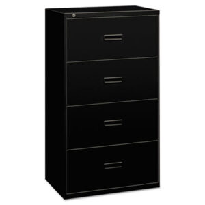 Office Furniture; 30" Wide; 400 Series; Black; Drawer; File Cabinet; File Cabinets; Four-Drawer; Lateral File; Metal; Steel; Filing; Systems; Receptacles; Organization; Furniture; Files; File Cabinets-Lateral; HON®