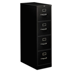 Office Furniture; 26-1/2" Deep; 310 Series; Black; Cabinet; Drawer; File Cabinet; File Cabinets; Four-Drawer; Full-Suspension; Furniture; Letter Size; Metal; Vertical File; Filing; Systems; Receptacles; Organization; Files; Lock; HON