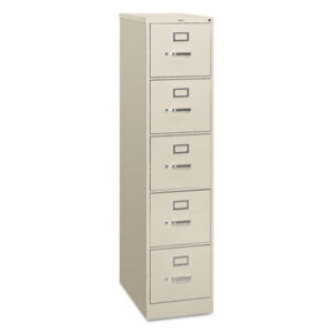 Office Furniture; 26-1/2" Deep; 310 Series; Cabinet; Drawer; File Cabinet; File Cabinets; Five-Drawer; Full-Suspension; Furniture; Letter Size; Light Gray; Metal; Vertical File; Filing; Systems; Receptacles; Organization; Files; Lock; HON