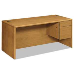 Office Furniture; 10700 Waterfall Edge Series; Desk; Desks; Single Pedestal; Harvest; Medium Oak; Oak; Office Suites; Rectangular; Wood; Wood Furniture; Wood Office Furniture; Workstation; Workstations; Writing-Table; Escritoire; Furniture; Laminate; Filing; File Drawer; Cord Management; Cord Grommets; L-Workstations; L-Stations; 3/4 Pedestal; HON