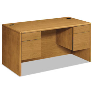 Office Furniture; 10700 Waterfall Edge Series; Desk; Desks; Double Pedestal; Harvest; Medium Oak; Oak; Office Suites; Rectangular; Wood; Wood Furniture; Wood Office Furniture; Workstation; Workstations; Writing-Table; Escritoire; Furniture; Laminate; Filing; File Drawers; Cord Management; Cord Grommets; 3/4 Pedestals; HON