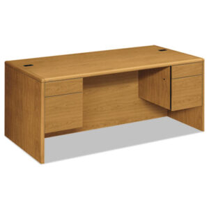 Office Furniture; 10700 Waterfall Edge Series; Desk; Desks; Double Pedestal; Harvest; Medium Oak; Oak; Office Suites; Rectangular; Wood; Wood Furniture; Wood Office Furniture; Workstation; Workstations; Writing-Table; Escritoire; Furniture; Laminate; Filing; File Drawers; Cord Management; Cord Grommets; 3/4 Pedestals; HON