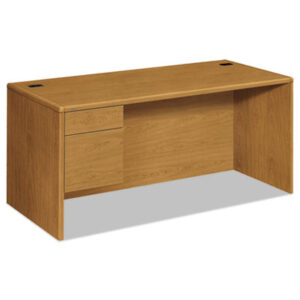 Office Furniture; 10700 Waterfall Edge Series; Desk; Desks; Single Pedestal; Harvest; Medium Oak; Oak; Office Suites; Rectangular; Wood; Wood Furniture; Wood Office Furniture; Workstation; Workstations; Writing-Table; Escritoire; Furniture; Laminate; Filing; File Drawer; Cord Management; Cord Grommets; L-Workstations; L-Stations; 3/4 Pedestal; HON