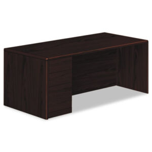 Office Furniture; 10700 Waterfall Edge Series; Desk; Desks; Single Pedestal; Mahogany; Office Suites; Rectangular; Wood; Wood Furniture; Wood Office Furniture; Workstation; Workstations; Writing-Table; Escritoire; Furniture; Laminate; Filing; File Drawer; Cord Management; Cord Grommets; L-Workstations; L-Stations; Full Pedestal; HON