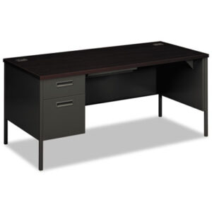 Office Furniture; 66 x 30; Desk; Desks; Metal; Metro Classic; Single Pedestal; Steel; Mahogany/Charcoa; Workstation; Furniture; Office Suites; Workstations; Writing-Table; Escritoire; HON