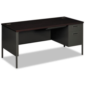 Office Furniture; 66 x 30; Desk; Desks; Metal; Metro Classic; Single Pedestal; Steel; Mahogany/Charcoal; Workstation; Furniture; Office Suites; Workstations; Writing-Table; Escritoire; HON