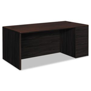 Office Furniture; 10700 Waterfall Edge Series; Desk; Desks; Single Pedestal; Mahogany; Office Suites; Rectangular; Wood; Wood Furniture; Wood Office Furniture; Workstation; Workstations; Writing-Table; Escritoire; Furniture; Laminate; Filing; File Drawer; Cord Management; Cord Grommets; L-Workstations; L-Stations; Full Pedestal; HON