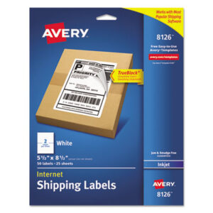 Inkjet; Permanent; Shipping Labels; White; Identifications; Classifications; Stickers; Shipping; Receiving; Mailrooms; AVERY