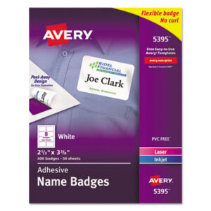 Badges; Convention Badge; Identification; Identification Tag; Laser Printer; Name; Name Badges; Name Tag; Plain White; Self-Adhesive; Self-Stick; Smooth Feed Sheets; Stick-On; Visitor Badges; White; Identifications; Classifications; Stickers; Shipping; Receiving; Mailrooms; AVERY