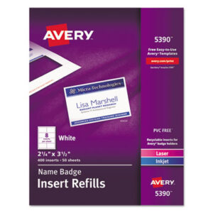 2-1/4 x 3-1/2; AVERY; Badge; Badges & Holders; Business Card; Convention Badge; Holder; ID; ID Card; Identification; Identification Tag; Inkjet Printer; Inkjet/Laser; Label; Laser & Inkjet; Laser Printer; Name; Name Badge; Name Badge Holder; Name Badge Insert; Name Badges & Holders; Name Tag; Name Tag Kit; Tag; Visitor Badges; White; Security; Passes; Pass-cards; Tags