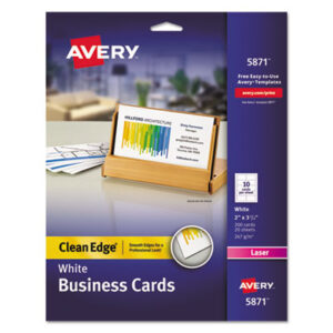 (AVE5871)AVE 5871 – Clean Edge Business Cards, Laser, 2 x 3.5, White, 200 Cards, 10 Cards/Sheet, 20 Sheets/Pack by AVERY PRODUCTS CORPORATION (200/PK)