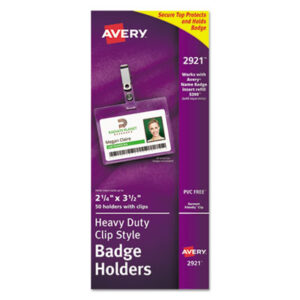 (AVE2921)AVE 2921 – Secure Top Clip-Style Badge Holders, Horizontal, 2 1/4 x 3 1/2, Clear, 50/Box by AVERY PRODUCTS CORPORATION (50/BX)