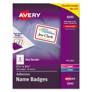 (AVE5095)AVE 5095 – Flexible Adhesive Name Badge Labels, 3.38 x 2.33, White/Red Border, 400/Box by AVERY PRODUCTS CORPORATION (50/BX)