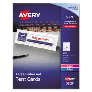 AVERY; Cards/Card Stock; Inkjet; Inkjet Printer; Laser; Laser Printer; Specialty & Greeting Cards; Tent; Tent Card; White; Place-setting; Tagging; Labeling; Breakrooms; Dinner; Name Cards; Embossed