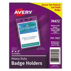 AVERY; Badge Holders; Badges; Convention Badge; Hanging; Holder; Identification; Identification Tag; Name; Name Badge Holder; Name Badges; Name Tag; Name Tag Kit; Visitor Badges; Security; Passes; Pass-cards; Tags