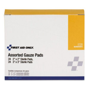 (FAOI228)FAO I228 – Gauze Pads, Sterile, Assorted, 2 x 2; 3 x 3, 48/Box by FIRST AID ONLY, INC. (1/BX)